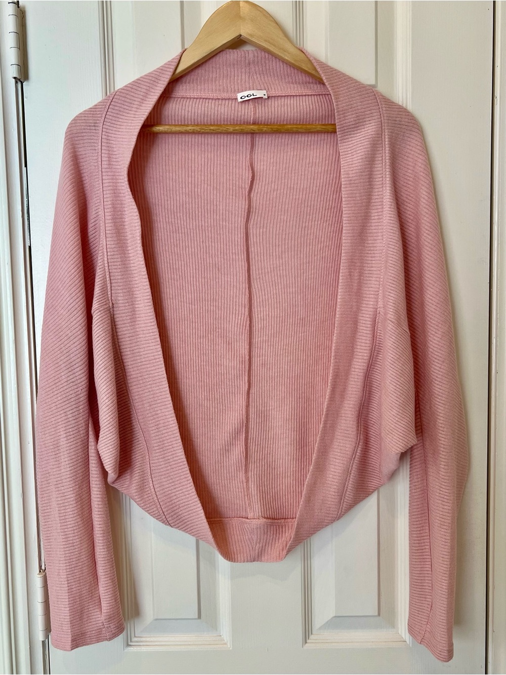 OGL Dusty Pink Open-Front Ribbed Cardigan